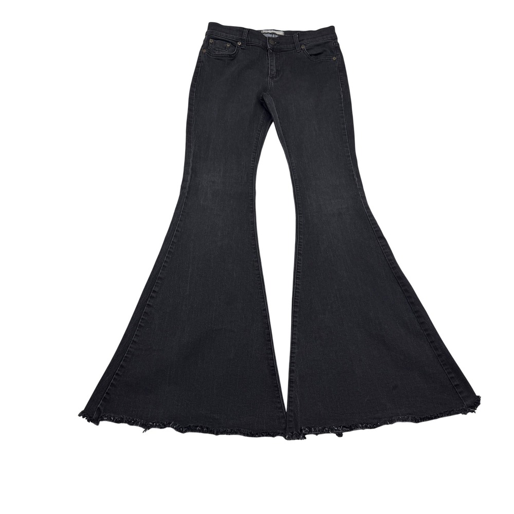 Free People Penny Flare Jeans Women 28 Black Bell Bottom Raw Hem Stretch Denim